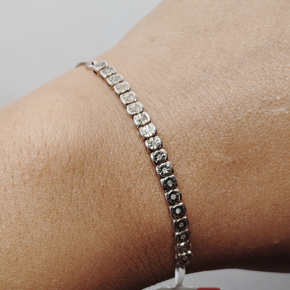 1/10 CT. T.W. Genuine Diamond 925. Sterling Silver Bolo Bracelet  9 3/4 Inch